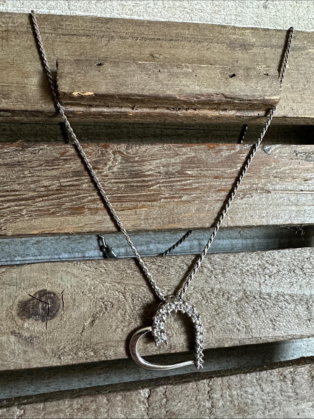 Sterling silver 925 great shape genuine chip diamond pave open heart necklace